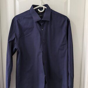 RW&CO Navy Dress Shirt Mens Large Fitted Stretch Button Down